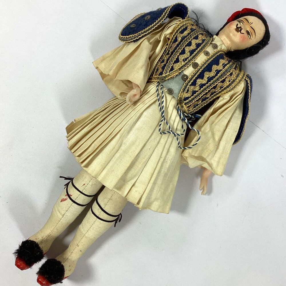 Vintage Greek Dancer Doll Male 12.5" Traditional Costume Evzone Foustanella